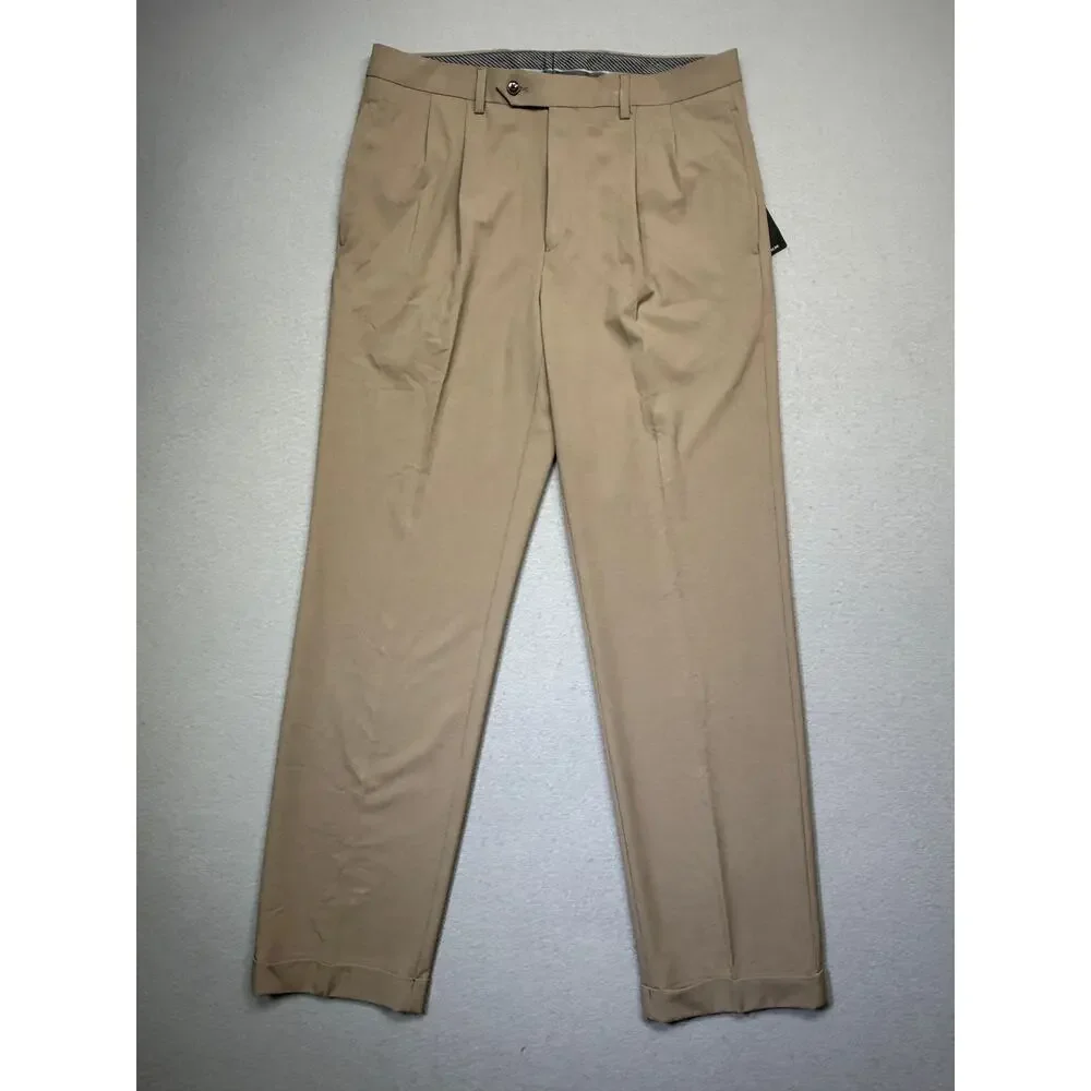 Michael Kors Men's Pleated Solid Classic Fit Pants Tan 32x32 $95